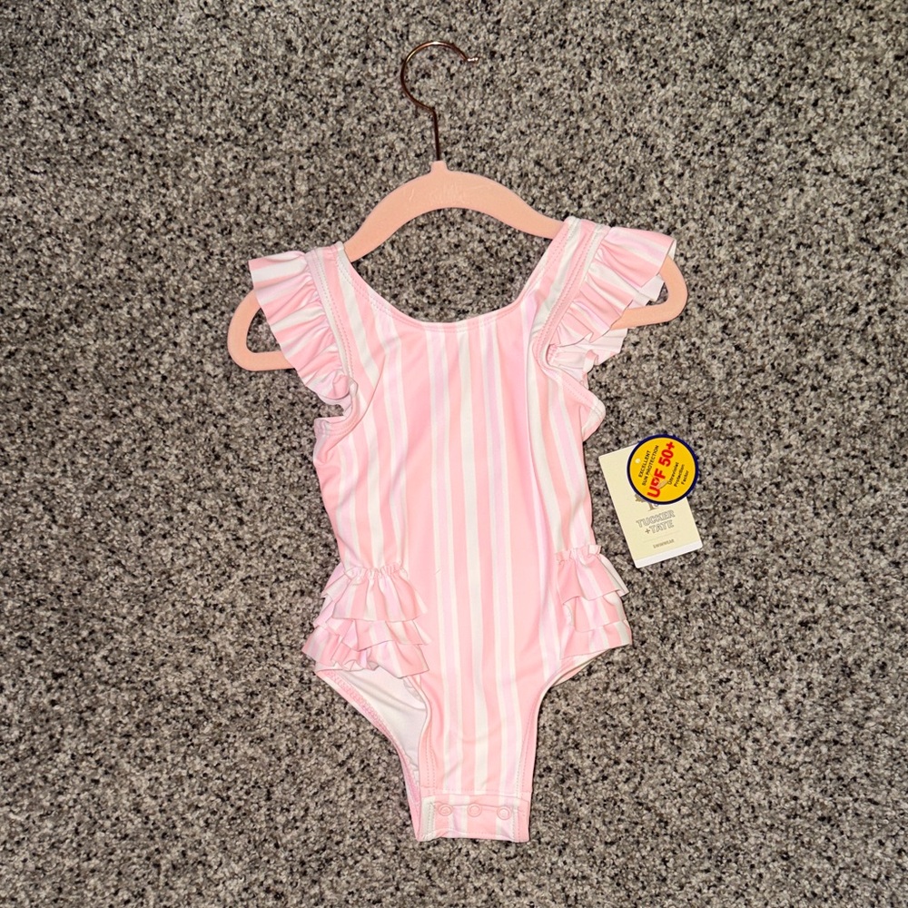 Tucker + Tate Pink Striped Ruffle One-Piece Swimsuit for Girls